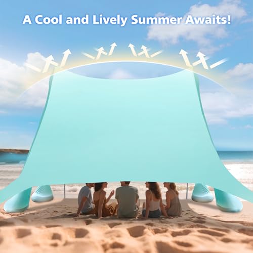 2PM SPORTS Beach Tent Sun Shelter 10x10 FT - UPF 50+ UV Protection, 8 Sandbags, Easy Setup, Portable Shade Canopy for Family Picnic Camping Travel - color: Mint blue