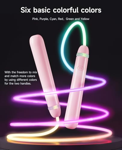 LED Jump Rope for Kids, Glow in The Dark Fun Fitness Gift | Rechargeable, 180-day battery, 9.2ft for ages 6+, colorful LED modes, birthday gift, outdoor fun - color: Pink