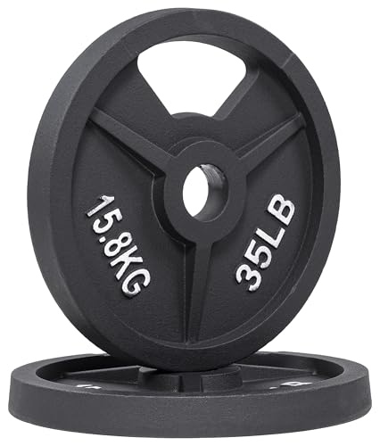 Fitvids 2-Inch Olympic and 1-Inch Standard Cast Iron Weight Plate for Strength Training & Weightlifting, Multiple Weights Available - color: Olympic (2-Inch Center), style: 35LB Pair