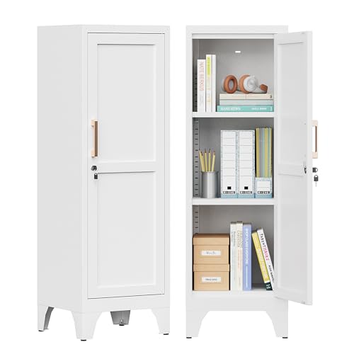 Metal Locker Storage Cabinet with Lock,Metal Cabinet Home Office Storage Cabinets with Doors and Shelves for Employees,School,Garage, Office, Gym, Home-Assembly Required(White) - color: White