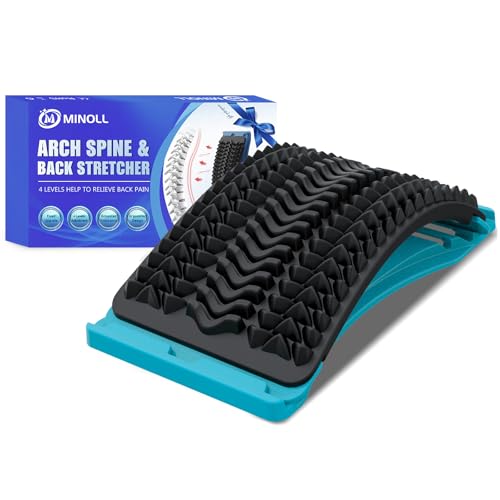 MINOLL Back Stretcher for Lower Back Pain Relief, Multiple Level Adjustable Arch Lumbar Back Cracker Board, Back Cracking Device, Back Massager for Scoliosis, Spine Decompression Support - color: Dark Blue
