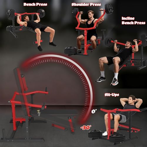 Chest Press Machine, 2"*2" Chest Workout Equipment with Independent Converging Arms Adjustable Incline Bench for Chest & Arms, AB Workouts, Shoulder - color: Red