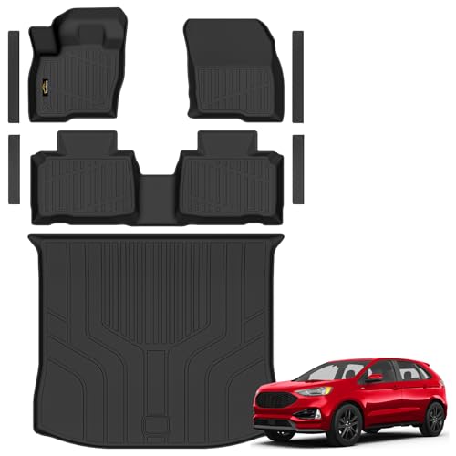 Floor Mats & Cargo Liner Custom Fit for Ford Edge 2015-2024 2025 2026, Door Sill Guards, All Weather TPE Rubber Anti-Slip 1st & 2nd Row & Trunk Mat Floor Liners for Edge 2024 Accessories - size: For Edge 2015-2026