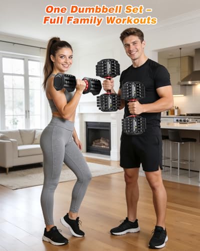 XDDIAS Adjustable Dumbbell Set for Home Gym Workout | 25 to 90 lbs, non-slip knurled grip, compact storage, one-hand adjustable - size: 25LB Pair
