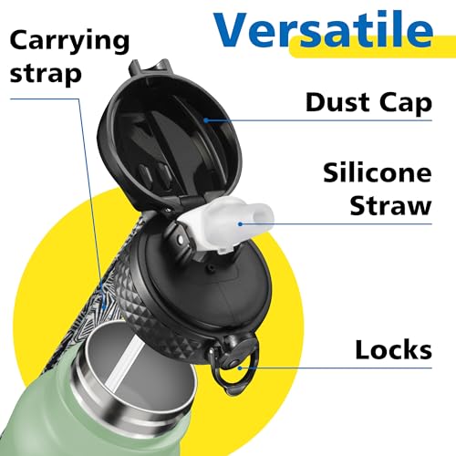 Han's Bottle Sports Water Bottle - 24 Oz, Straw Lid, Leak Proof, Vacuum Insulated Stainless Steel, Double Walled, Thermo Mug,Pine Green - color: Pine Green, size: 24 Ounces