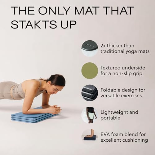Stakt The Original Foldable Yoga Mat, Premium Foldable Exercise & Workout Mat with Non-Slip Surface, Lightweight Portable for Studio or Home Use, As Seen on Shark Tank - color: Tide