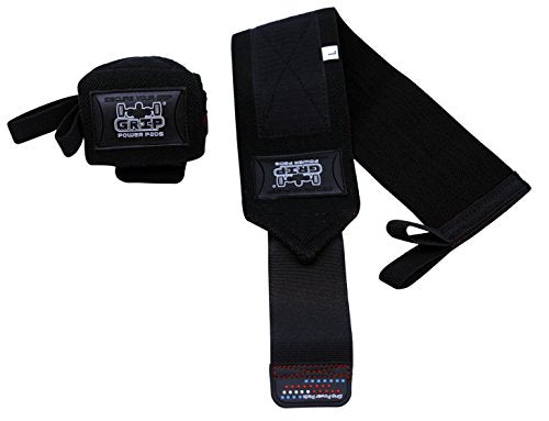 Grip Power Pads Wrist Wraps 2 Wraps for Weight Lifting Wrist Support Cotton Wraps Gym Bandage Straps for Men & Women Premium Quality & PRO Rubber - color: Jet Black, size: 18""