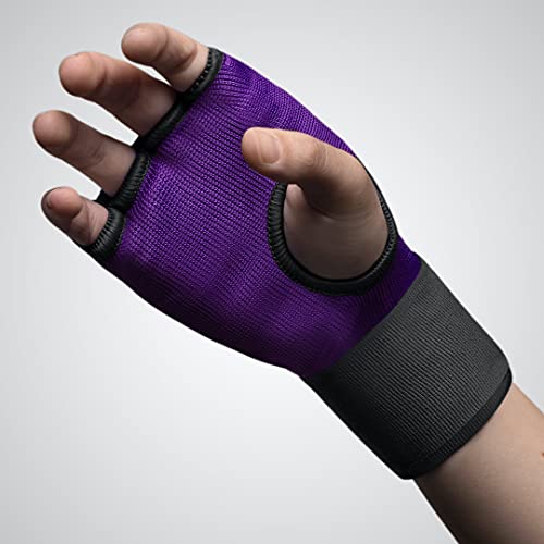 Hayabusa Quick Gel Hand Wrap Boxing Gloves | Slip-On Design, Padded Knuckle Protection, Hook and Loop Closure, Muay Thai Kickboxing, Men and Women, Sparring - color: Purple/Black, size: Large