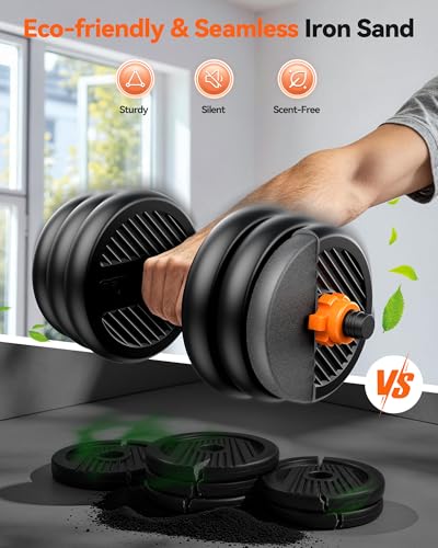 FEIERDUN DS2 Adjustable Dumbbells, 20/30/40/45/70/90lbs Free Weight Set with Connector, 5 in1 Dumbbells Set Used as Barbell, Kettlebells, Push up Stand, Weight Plate, Fitness Exercises for Home Gym Suitable Men/Women - style: E.70LB(35LB Pair)