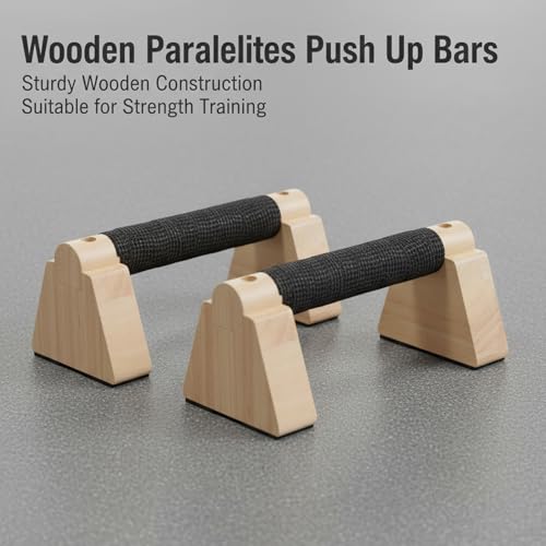 Parallettes Bars Push Up Stand, Wooden Calisthenics Equipment Set with Wrist Wraps, Handstand Trainer Push Up Handles for Men Home Gym with Non-Slip Base