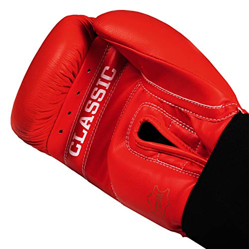 Title Classic Leather Elastic Training Gloves 2.0 - color: Red, size: 14 oz