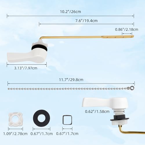 Hibbent Universal Front Mount Metal Toilet Handle Replacement Kit, Brass Toilet Tank Flush Lever with Stainless Steel Adjustable Flapper Chains for Most Toilets, White - color: White, style: Front Mount
