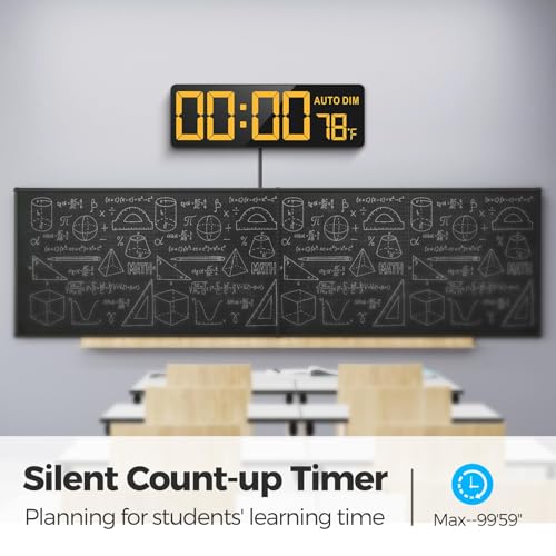 REACHER 16.5" Large Digital Wall Timer Clock with Countdown for Classroom | Auto dimmer, temperature, Remote Control, Colorful LED wall clock for teacher, school, home decor, kitchen, gym, living room - color: Black