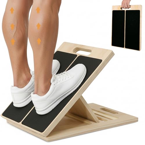 Slant Board for Calf Stretching, 5-Level Adjustable Wooden Incline Board Muscle Relief, Non-Slip Physical Therapy Tilt Board for Exercise, Balance, Leg, Ankle & Knee Recovery, Home Gym