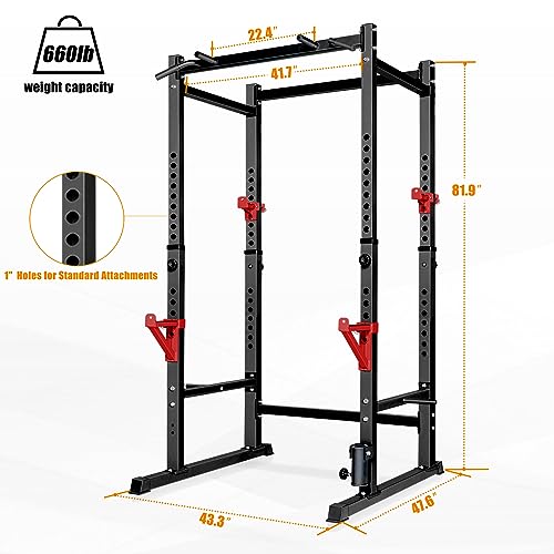 Bongkim Power Rack, Rack Cage for Weight Training, Adjustable Squat Stand Rack for Home Gym Equipment, Lifting Cage with 660lb Capacity - color: Black