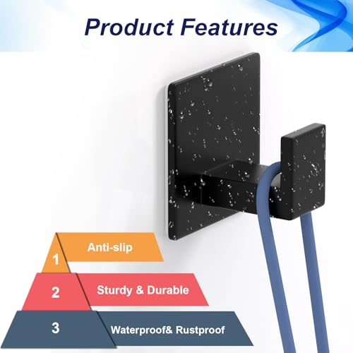 Adhesive Shower Hooks, Towel Hooks for Hanging Robe, Coat, Hat, Loofah, Heavy Duty Wall Hooks Stick on Bathroom, Kitchen and Office (2 Pack, Black) - color: Black, size: Adhesive "7" Shape -2 Pack