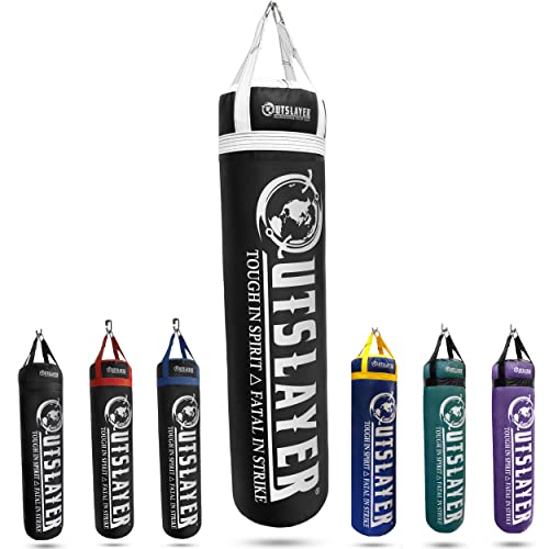 Outslayer 100 lbs Filled Heavy Bag | Custom Colors for Boxing, Kickboxing, Taekwondo & MMA Training | Made in USA - color: Black/White, style: With Bottom D-Ring