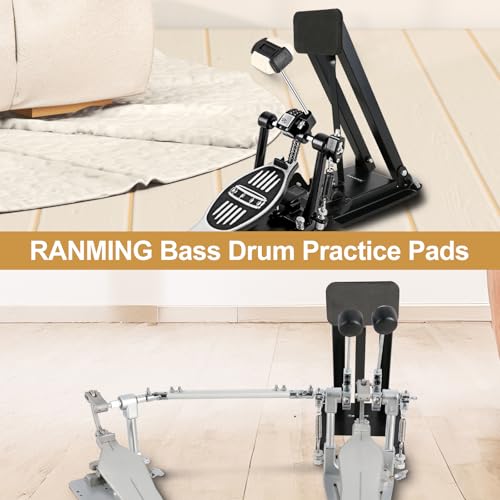 RANMING Portable Foldable Bass Drum Practice Pad - Quiet Kick Drum Mute Pad for Apartment, Double & Single Pedal Compatible,Heavy Foot Hit kick drum mute pad for Beginner Drummer