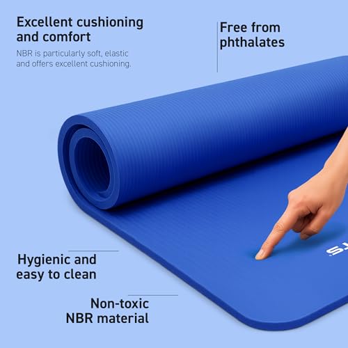 MSPORTS Yoga Mat Premium Non Slip Thick – Extra Comfortable Exercise Mat for Home Workouts, Pilates, Stretching & Gym – Cushioned NBR Foam, Gym Mat with Strap, for Women & Men - color: Blue