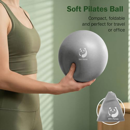 Slim Panda Pilates Ball, 9 Inch Small Exercise Ball, Anti Burst Mini Yoga Ball for Stability, Workout, Barre, Core Strength, Physical Therapy, Balance, Stretching - color: Black & Silver