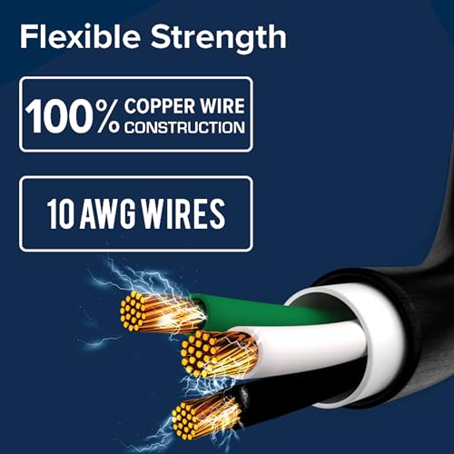 Camco Power Grip 50-Ft 30 Amp RV Extension Cord w/ 90° Heads Locking End -Features NEMA TT-30P Male & L5-30R Locking Female Connectors - Rated for 125V/3,750W - 100% Copper 10-Gauge Wire (55525) | 50 Ft, Nema Tt-30p to L5-30r Locking, 100% Copper 10 Awg,