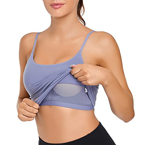 Lemedy Women Padded Sports Bra Yoga Tank Top | Light Support, Longline, Fitness Workout Running Shirts, Removable Pads, Spaghetti Straps, for Women - color: Lavender, size: X-Large