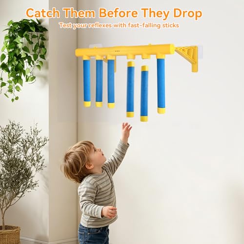 Reflex Drop Sticks Game,2026 New 3-Speed Adjustable Catching Toy with Wall Mount & Rope Hanging,USB Rechargeable Hand-Eye Reaction Training Toy for Kids Adults Seniors,Party Agility Game - color: Blue