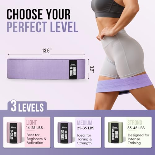 Fabric Resistance Band Set with Exercise Guide, 3 Levels for Hip and Glute | For women and men; 3 resistance levels with an exercise guide for legs, squats, yoga, fitness, and physical therapy - color: Morandi Colors - green, purple, pink