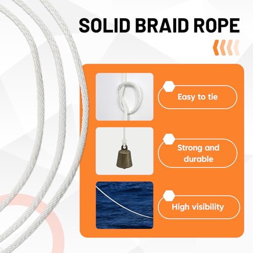 SDHUATUO 1/8 Inch Nylon Solid Braided Rope, 500FT Polyester Cord White | 260 lbs, UV Resistant & Wearproof, Soft Flexible Rope for Binding, Flower Baskets and Other Handicrafts, Gardening - color: White, size: 1/8''-500ft