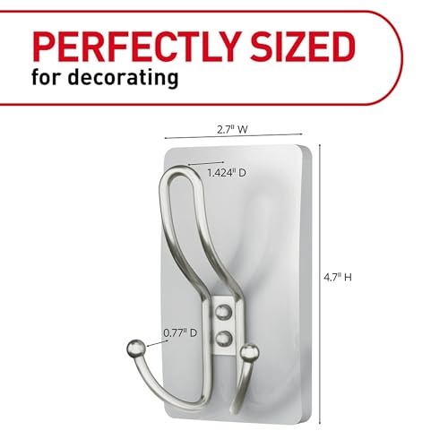 Command X-Large Satin Nickel Triple Hook, 2 Hooks, 6 Strips, Damage-Free Hanging with Adhesive Strips, No Tools Wall Hook for Hanging Decorations in Living Spaces - style: 2-Pack