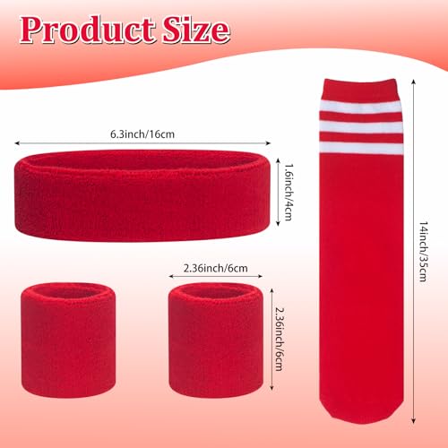 ONUPGO 5 Pieces Kids Sweatbands Soccer Socks Set - Sports Headband, Wristbands, Striped High Socks for Kids, Youth,Toddler & Baby - Football, Basketball, Running, Cycling, Tennis - color: Red