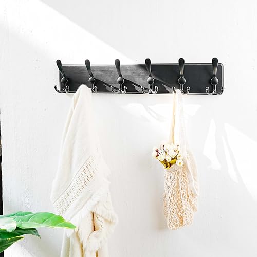 Dseap Coat Rack Wall Mounted - 24" Long 6 Tri Hooks, Heavy Duty Wooden Wall Coat Hanger Coat Hook for Clothes Hat Jacket Clothing, Black - color: Black, size: L=24"