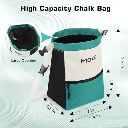 MoKo Chalk Bag for Rock Climbing, Large Capacity Climbing Chalk Bag with Magnetic Snap and Zipper Pocket, Portable Chalk Bucket for Rock Climbing, Weight Lifting, Bouldering, Gymnastics, Fitness - color: Green