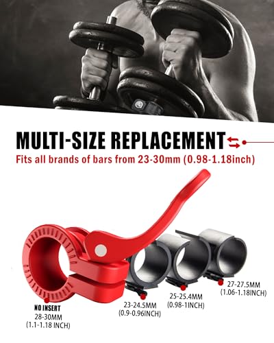 Mini Barbell Clips 1 inch I Multi-Size Adjustable Barbell Collar I 1 inch Barbell ClampsIQuick Release Weight Clips Pair of Locking for Dumbbell Bar - color: RED