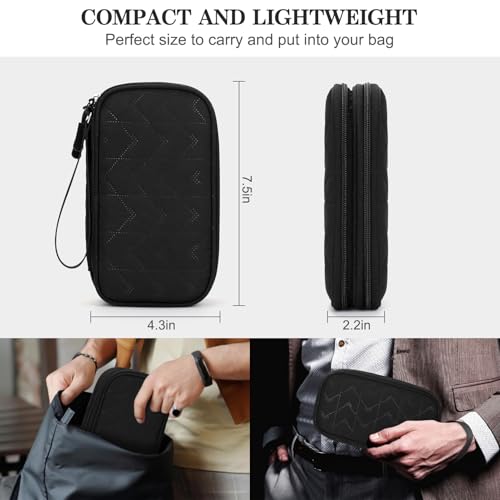 FYY Electronic Organizer, Travel Tech Pouch, Cable Organizer Black Quilted | Wrist Strap, Waterproof, Double Layers Portable Electronics Travel Carrying Case for Cord, Charger, Daily Business Trips Use - color: Black Quilted, size: Small
