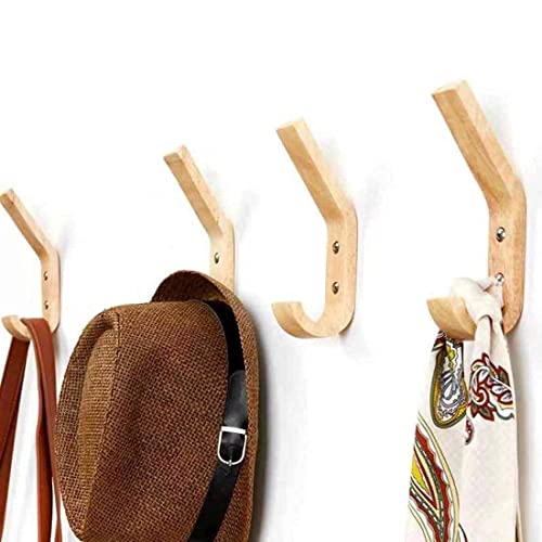 Wooden Coat Hooks Wall Hooks,Natural Oak Wood Hooks Decorative Vintage Wood Wall Hooks Organizer Heavy Duty Wall Mounted Hooks for Hanging Coats, Key, Cap, Cup (4 Pack)