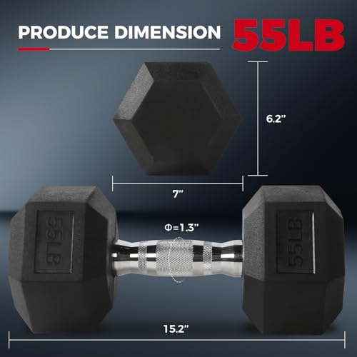 RitFit Rubber Coated Hex Dumbbell Set with Rack, 5-780LB for Home Gym Strength Training, Anti-Slip Knurled Handle, Hexagon Anti-Roll, Heavy-Duty Storage Rack - style: 2 X 55 LBS