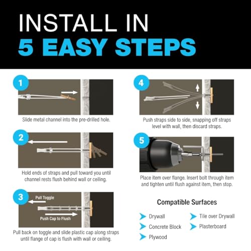 TOGGLER SNAPTOGGLE Drywall Anchor with Included Bolts for 1/4-20 Fastener Size; Holds up to 265 pounds Each in 1/2-in Drywall (Pack of 12) - size: 12 w/ Round Head Bolts
