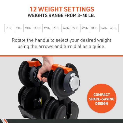 BodySport 40 Pound Adjustable Dumbbells – Includes 12 Free Weights, Ranging from 3 to 40 Pounds, Ideal for Home Gym Workouts and Weight Training - style: 40LB - PAIR