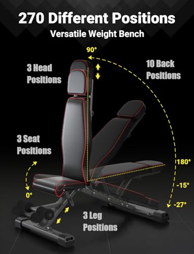 YOLEO Adjustable Weight Bench with Bench Press Stand, Foldable Workout Bench with Extended Head/Elbow Pad(for Users up to 7') - color: Extra Large-Black
