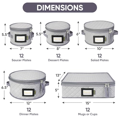 BALEINE China Storage Containers, Sturdy Quilted Wine Glass Storage, Plate Organizer with Carry Handles, Moving Boxes for Dishes, Cups, Mugs and Stemware (Plate Mug Combo, Soft Shell Grey) - color: Grey, style: Plate Mug Combo-Soft Shell