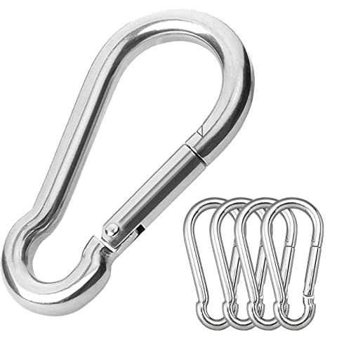 5PCS 3.15" Stainless Steel Carabiner Clip, 600-lb WLL Snap Hook for Gym.