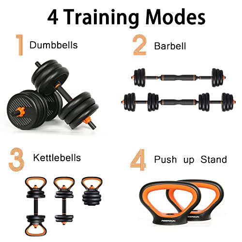 4 in 1 Adjustable Dumbbell Weight Set for Home Gym, 44 Lbs Free Weights Dumbbells Set with Connector Used as Barbell Kettlebells Push up Stand, Non-Slip Handle, for Men Women