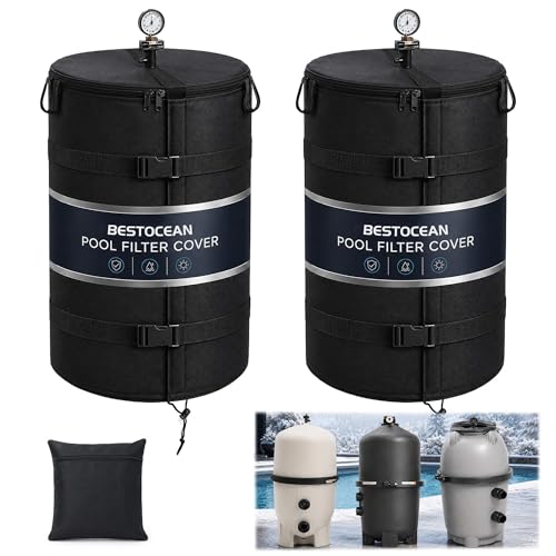 2 Pack Pool Filter Cover, Heavy Duty Pool Equipment Cover for for wide range of cartridge and D.E. filters, UV Resistant Pool Pump Enclosure with Adjustable Straps & Top Zipper