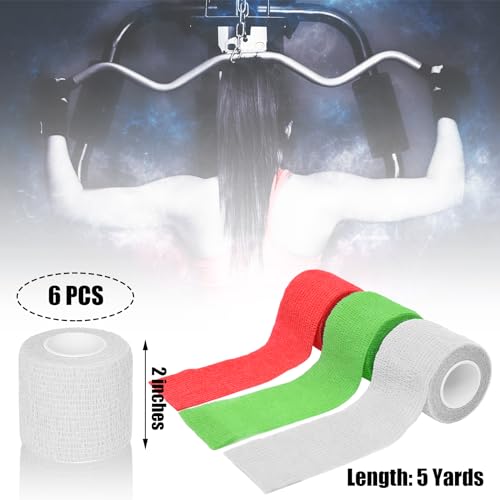 6 Pack 2 Inches Self Adhesive Bandage Wrap | Breathable Cohesive Bandage Elastic Tape for Pets, Athletic, Sports, Wrist, Knee, Ankle(5 Yards Per Roll, White) - color: White, size: 2 Inch