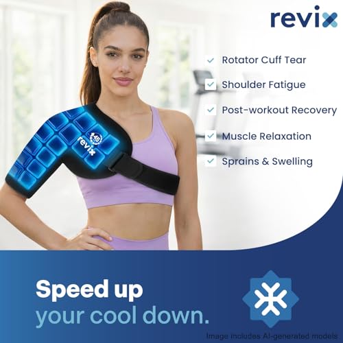 REVIX 45-Min Long-Lasting Shoulder Ice Pack, Reusable Ice Packs for Shoulder & Arm with Ice Grid Design, Flexible Gel Cold Compress Wrap for Rotator Cuff Relief, Muscle Relaxation & Soothing Fatigue - size: Standard
