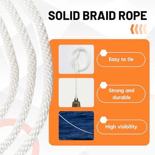 SDHUATUO 3/8 Inch Nylon Solid Braided Rope, 250FT Polyester Cord White | 2420 lbs, UV Resistant & Wearproof, Soft Flexible Rope for Swings, Camping Tent, Flagpole, Outdoor Twine, Dog Leashes - color: White, size: 3/8''-250ft