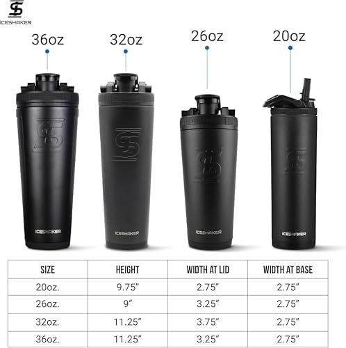 Ice Shaker Stainless Steel Shaker Bottle | 26oz, Blue Bomber | Stays Cold for 30+ Hours | Insulated Cup with Twist-on Agitator | Odor-Free Shaker Cup for Protein Shakes, Water, Smoothies, Cocktails - color: Blue Bomber