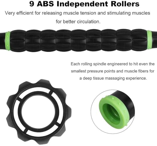 YANSYI Professional 9-Roller Deep Tissue Massage Stick - Portable Muscle Recovery Roller for Athletes, Relieves Post-Workout Soreness & Leg/Back Pain - Portable Physio Tool (Black) - color: Black
