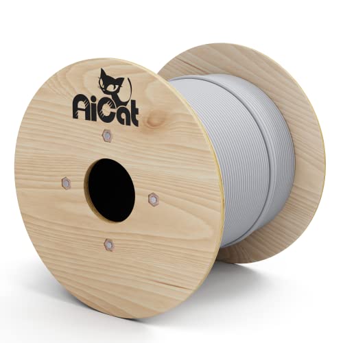 AiCat Cat5e Outdoor Ethernet Cable Direct Burial Unshielded Riser CMX Rated 500ft, UV Resistant 24AWG Solid Bare Copper, 350MHz, UL Listed, Twisted Pair UTP, Waterproof, Bulk Ethernet Cable – White - color: White, size: 500ft, style: Cat5e
